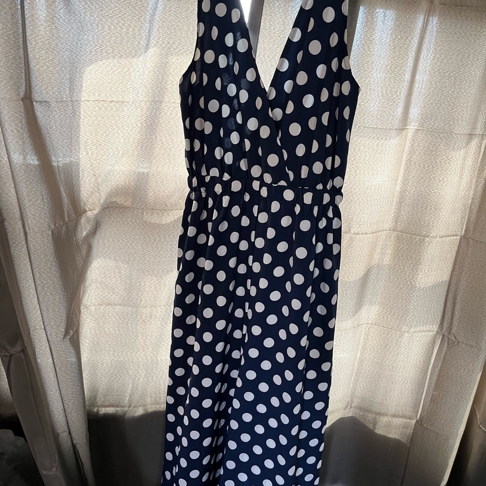 Navy Polka Dot Sleeveless Jumpsuit - Picture 3 of 3